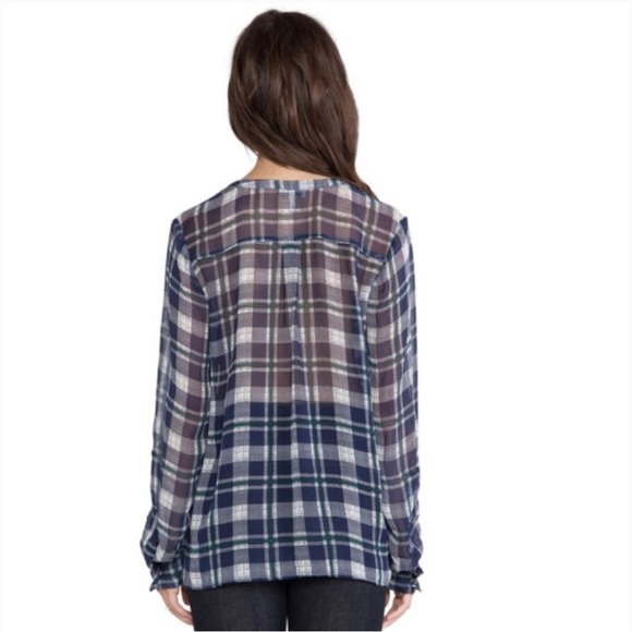 Joie Nura Silk Blouse in Dark Navy Plaid Size Small - Picture 2 of 10